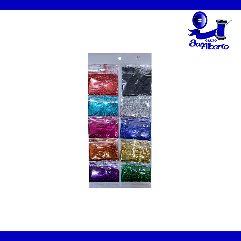 Cartulina con 10 bolsas de Diamantina, Colores Surtidos