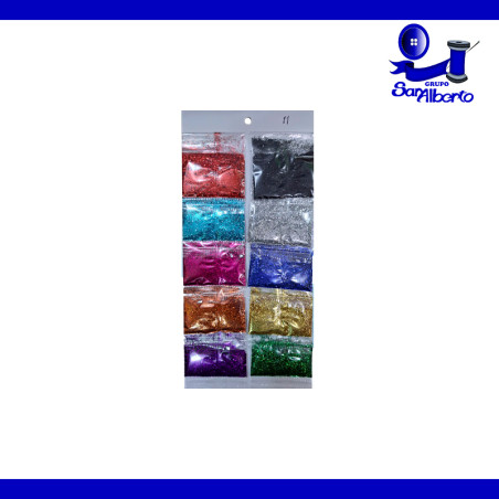 Cartulina con 10 bolsas de Diamantina, Colores Surtidos
